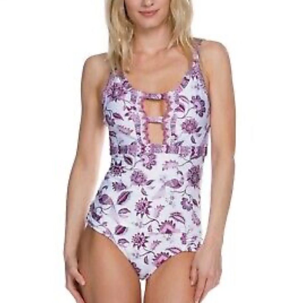 New Becca Virtue Tahiti One Piece Swim Suit Size Medium Bathing Suit Purple